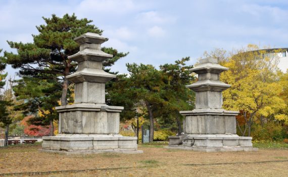 East and west stone pagodas from the site of Galhangsa Temple, 758 (Unified Silla Kingdom), Gyeongju, National Treasure 99 (National Museum of Korea)