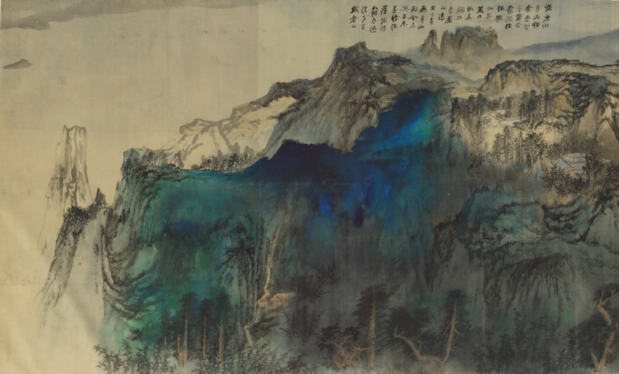 Zhang Daqian, Panorama of Mount Lu, 1981–83., wall mural in portable scroll format, ink, color on silk, 178.5 x 994.6 cm (National Palace Museum, Taipei)