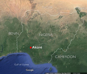 Map showing the location of Akúré (underlying map © google)
