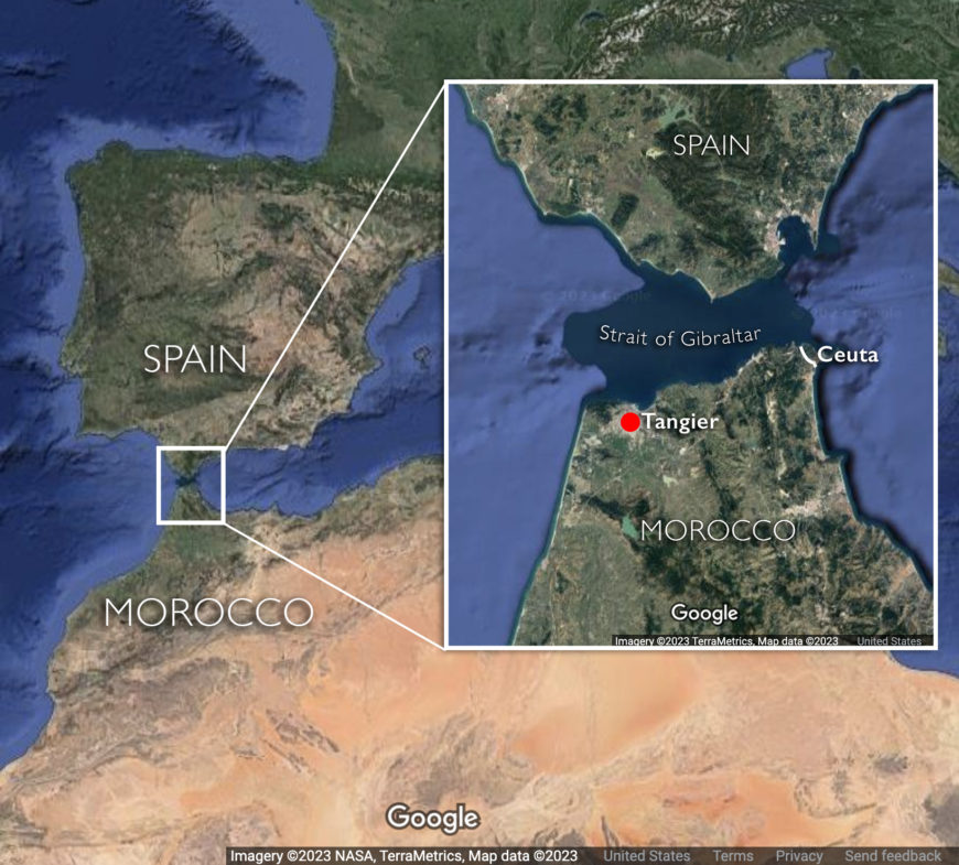 Map showing Morocco and Spain with Ceuta (underlying map © Google)