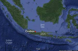 Map with the location of Cirebon, Java (underlying map © Google)