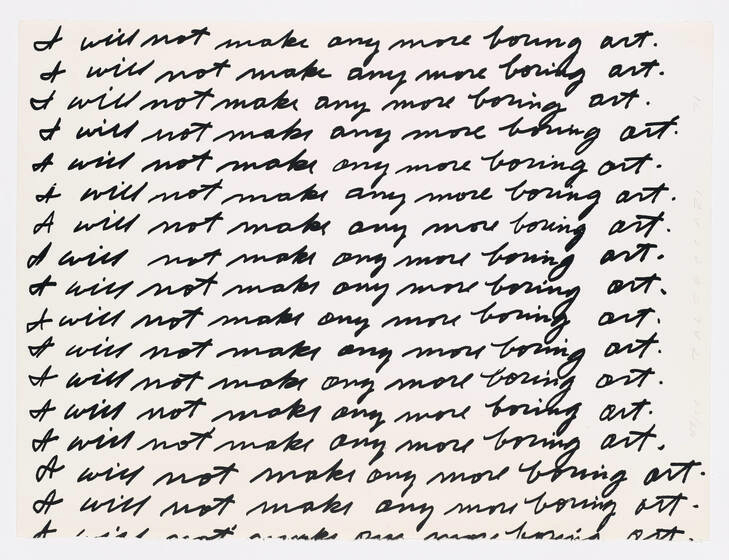 John Baldessari, I Will Not Make Any More Boring Art, 1971, lithograph, 57.3 x 76.5 cm (Whitney Museum of American Art) © John Baldessari, courtesy of the artist