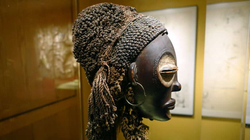 Female (pwo) mask, Chokwe peoples, Democratic Republic of Congo, early 20th century, wood, plant fiber, pigment, copper alloy, 39.1 cm high (Smithsonian National Museum of African Art, Washington D.C.)