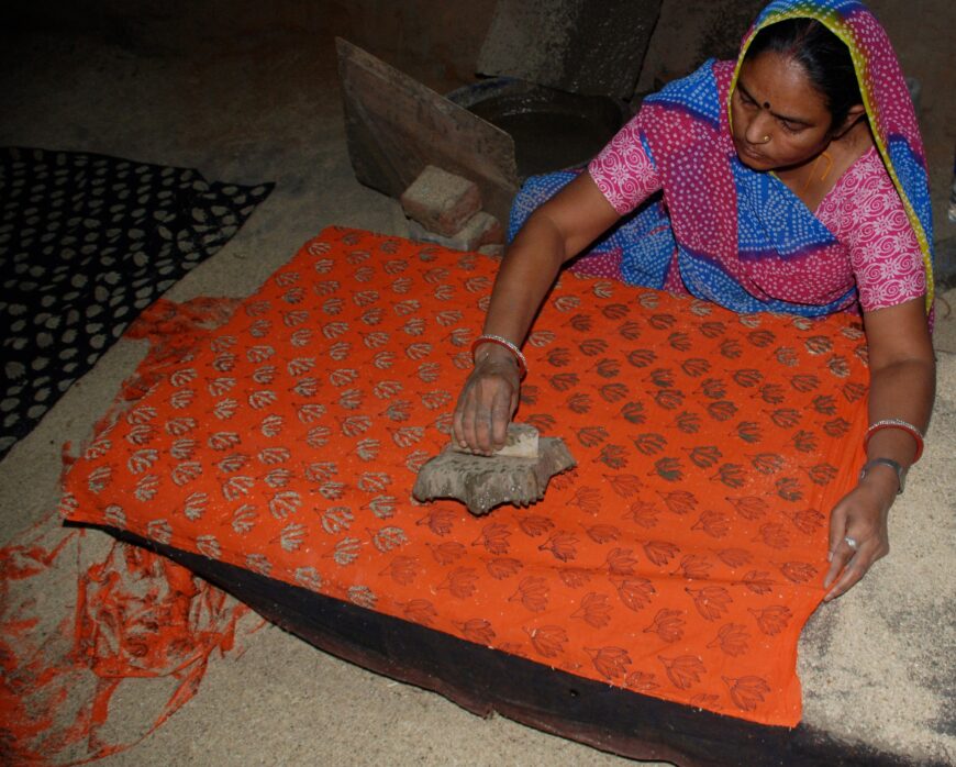 Printing on the dabu clay paste, Bagru, Rajasthan (Craft Revival Trust Archive, New Delhi)