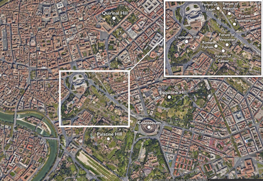 Map of Imperial fora (underlying map © Google)