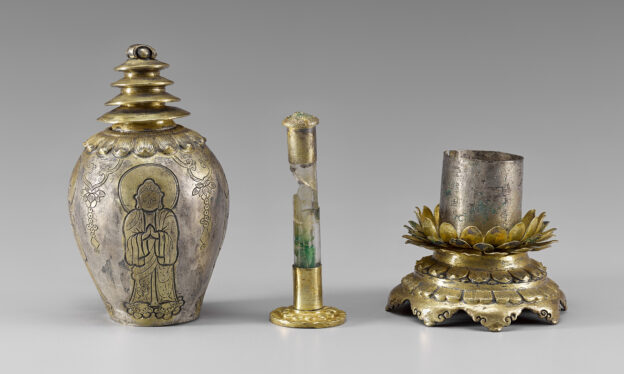 Gilt-silver Lama-pagoda-shaped sarira container, c. 1390 (Goryeo Dynasty), 15.5 cm high (when assembled), Treasure 1925 (National Museum of Korea)