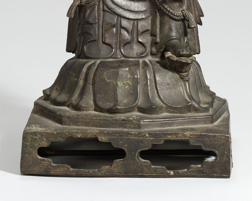 Rectangular pedestal, Pensive Bodhisattva (detail), Three Kingdoms Period, Korea, gilt-bronze, 28.2 cm high (The National Museum of Korea, Treasure 331)
