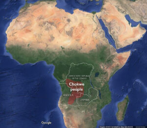 Map showing the location of the Chokwe people (underlying map © Google)