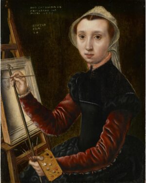 Catharina van Hemessen, Self-Portrait at the Easel, 1548, oil on panel, 32.2 x 25.2 cm (Kumstmuseum, Basel)