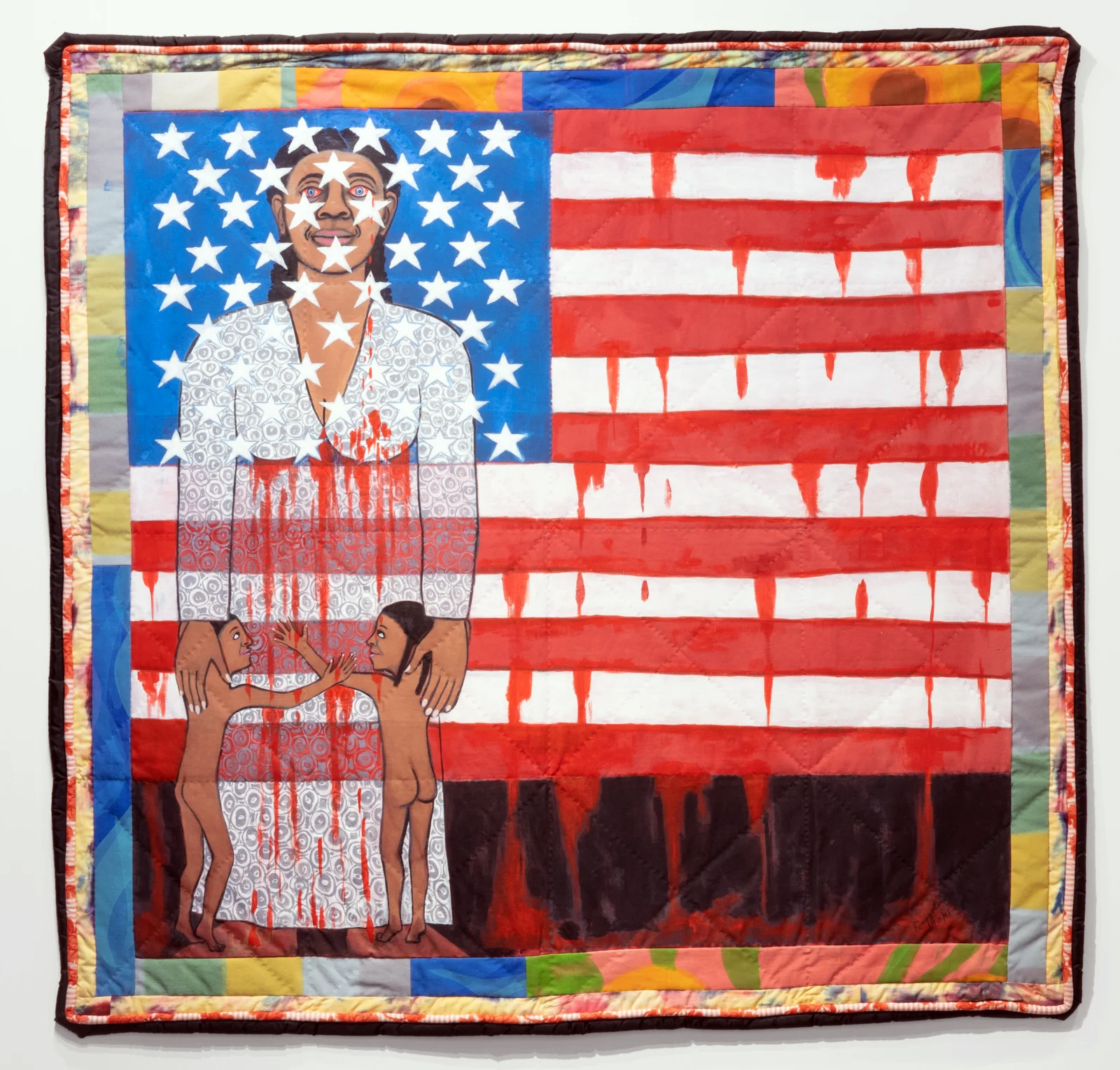 Faith Ringgold, The Flag is Bleeding #2 (American Collection #6), 1997, acrylic on canvas, painted and pieced border. 193 x 200.7 cm (Pippy Houldsworth Gallery) © Faith Ringgold