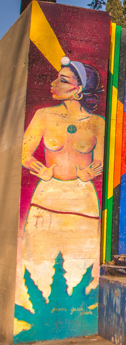 Detail of Amerindian woman with open hands, Lorraine García-Nakata and the Royal Chicano Air Force, Southside Park Mural, 1977 (restored 2001), 14 x 110 feet (Southside Park, Sacramento; photo: Wayne Hsieh, CC BY-NC 2.0)