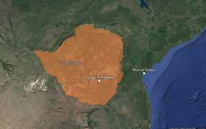 Great Zimbabwe and port of Sofala (underlying map © Google)