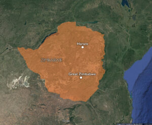 Great Zimbabwe and Harare (underlying map © Google)