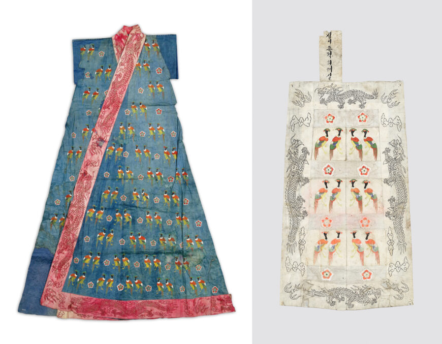 Left: jeogui (paper model), early 20th century, 154.5 x 28 cm, National Folklore Cultural Heritage 67 (National Museum of Korea; photo: Cultural Heritage Administration of the Republic of Korea); right: pyeseul (paper model), early 20th century, 57.2 x 32 cm, National Folklore Cultural Heritage 67 (National Museum of Korea)
