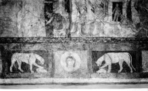 South wall, dado panels 4–6, synagogue, 3rd century C.E., Dura-Europos, Syria (Yale University Archive)