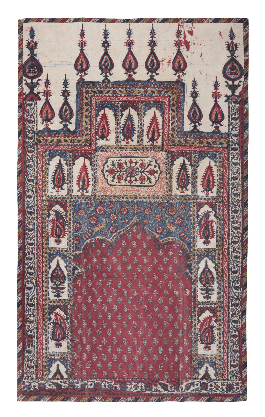 Kalamkari prayer mat, late 19th century (Machilipatnam, Andhra Pradesh for Iranian market), cotton and natural dyes, 59 x 36 cm (Museum of Art and Photography, Bengaluru)
