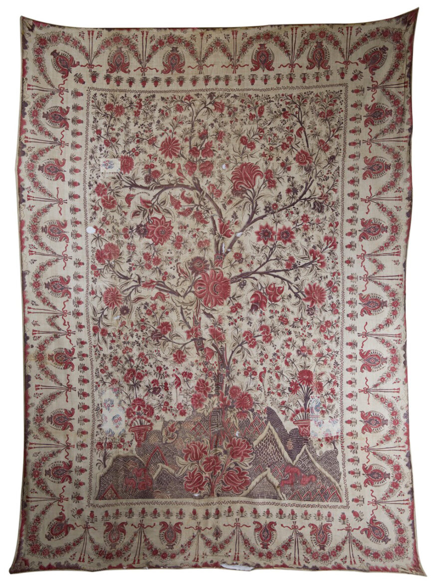 Kalamkari Palampore with Tree of Life motif, mid-18th–mid-19th century (Coromandel Coast, India, for European market), cotton, natural dyes, 295 x 212 cm (Museum of Art and Photography, Bengaluru)