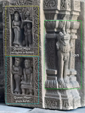 Narrative panels focused on Queen Maya. The Buddha's Colossal Altar-Pedestal, 9th century C.E., sandstone, from Đồng Dương temple, Vietnam (Đa Nẵng Museum of Cham Sculpture; photo: Mya Chau, CC BY-NC-SA 2.0)