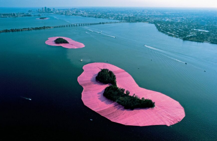 Christo and Jeanne-Claude, Surrounded Islands, Biscayne Bay, Greater Miami, Florida, 1980–83 (photo: Wolfgang Volz) © 1983. Estate of Christo V. Javacheff 