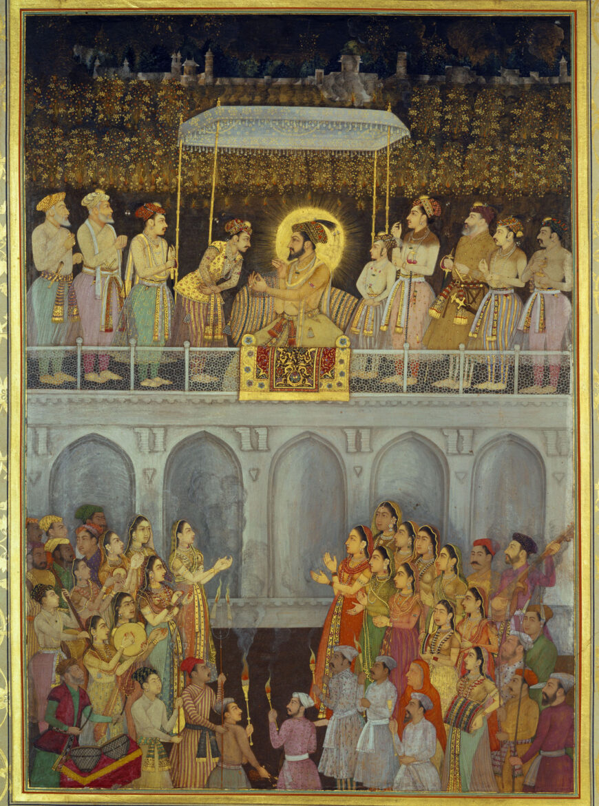 Attributed to Bhola, Shah Jahan Honoring Prince Aurangzeb at his Wedding, c. 1640–50, painting in opaque watercolor including metallic paints, 33.7 x 23.5 cm (Royal Collection Trust)
