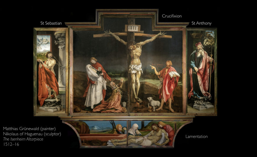 Matthias Grünewald, Isenheim Altarpiece (closed), c. 1512–16, oil and tempera on limewood panels, 376 x 668 cm (Unterlinden Museum, Colmar, France; photo: Steven Zucker, CC BY-NC-SA 2.0)
