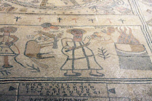 Detail with the hand of God, Beit Alpha synagogue, 6th century, C.E., Israel (Sean Leatherbury/Manar al-Athar)