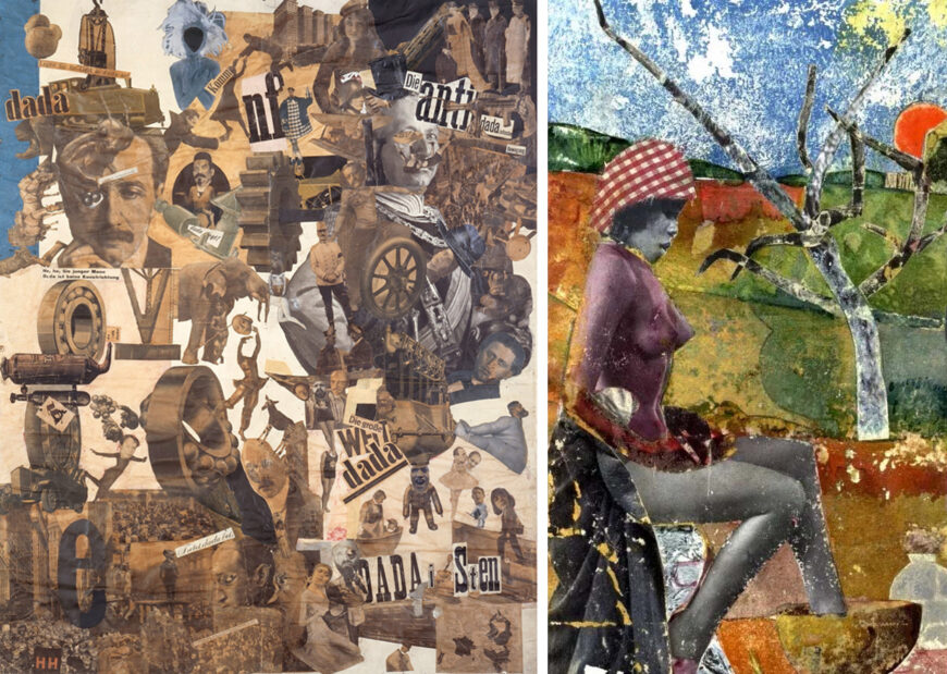 Left: Hannah Höch, Cut with the Kitchen Knife Dada Through the Last Weimar Beer-Belly Cultural Epoch of Germany, collage, mixed media, 1919–20 (Neue Nationalgalerie, Berlin); right: Romare Bearden, The Calabash, 1970, collage (Library of Congress)