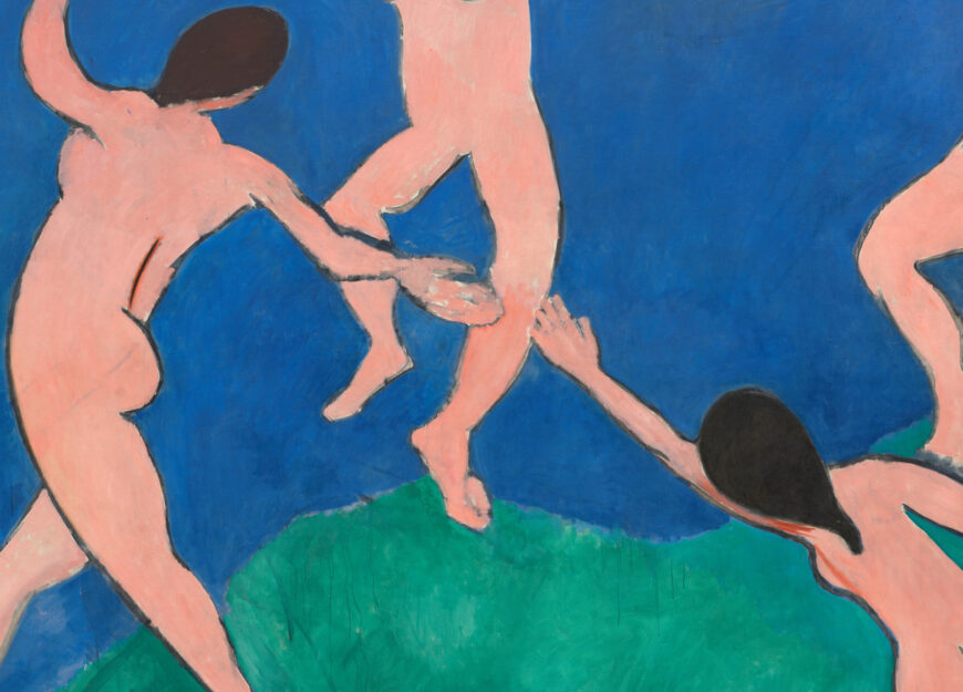Parted two hands of the two front dancers (detail), Henri Matisse, Dance I, 1909, oil on canvas, 259.7 x 390 cm (The Museum of Modern Art, New York)