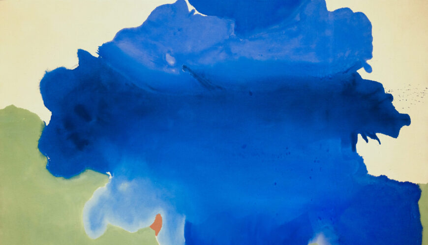 The top of the canvas (detail), Helen Frankenthaler, The Bay, 1963, acrylic on canvas, 204.2 x 208.6 x 2.2 cm (Detroit Institute of Arts; photo: Steven Zucker, CC BY-NC-SA 2.0) © Estate of Helen Frankenthaler