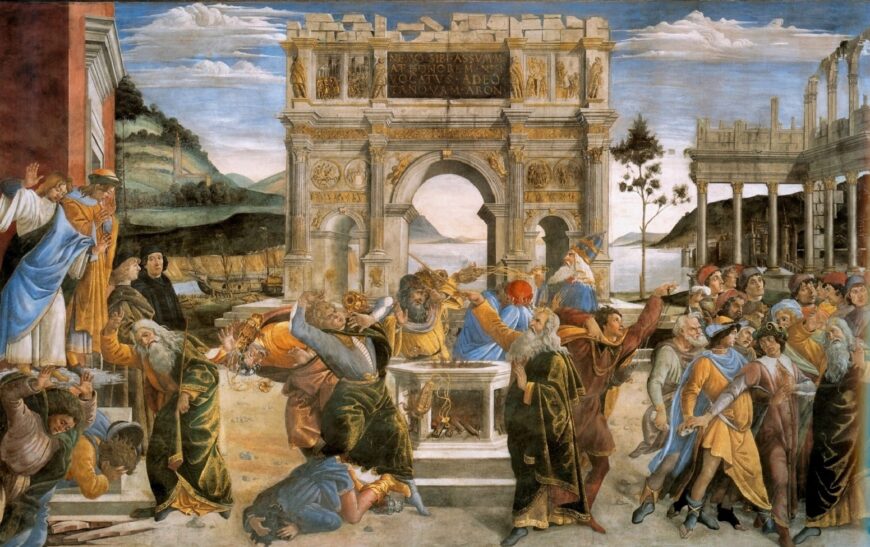 Sandro Botticelli, The Punishment of Korah and the Stoning of Moses and Aaron, 1481–82, fresco (Sistine Chapel, Vatican)