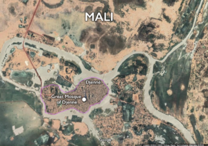 Map of the Great Mosque of Djenné (underlying map © Google)