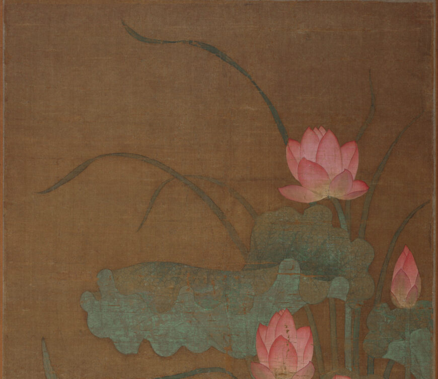 Lotus and waterbirds (detail), c. 1300 (Yuan dynasty), pair of hanging scrolls, ink and color on silk, 141.6 x 67.9 cm each (The Metropolitan Museum of Art)