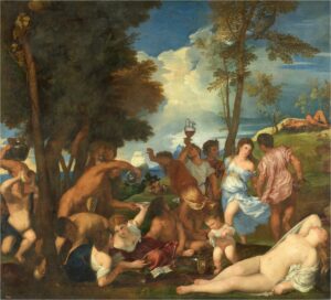 Titian, The Bacchanal of the Andrians, 1523–26, oil on canvas, 175 x 193 cm (Museo del Prado, Madrid)