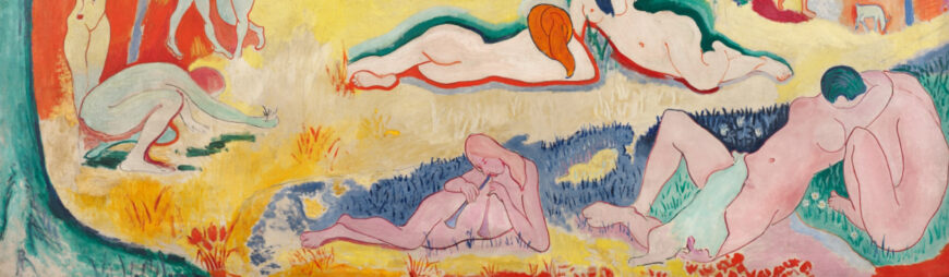 Figures in the foreground (detail), Henri Matisse, Bonheur de Vivre (Joy of Life), 1905–06, oil on canvas, 176.5 x 240.7 cm (The Barnes Foundation, Philadelphia)