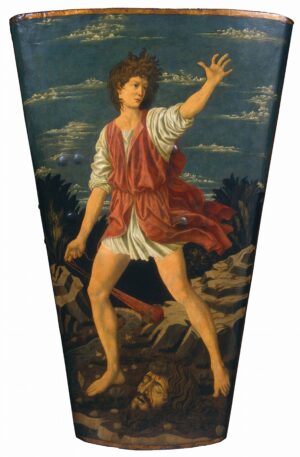 Andrea del Castagno, David with the Head of Goliath, c. 1450–55, 115.5 x 76.5 cm, tempera on leather on wood (National Gallery of Art)