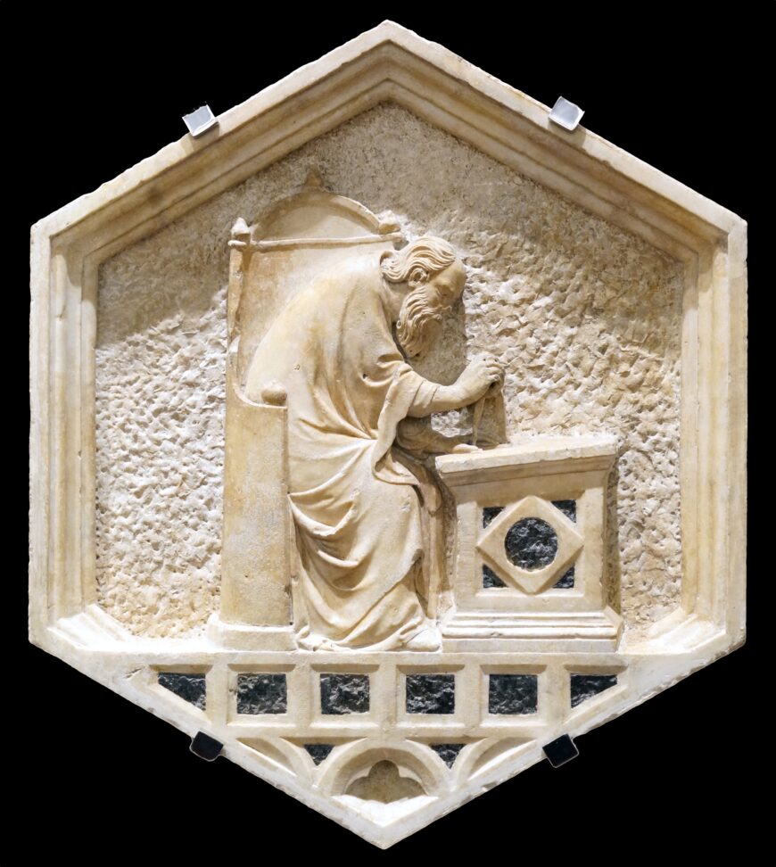 Andrea Pisano, Architecture, 1348–50, from the Florence Campanile, east side (Museo dell'Opera del Duomo, Florence)
