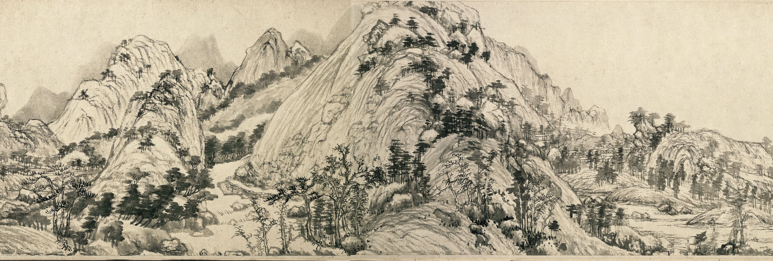 Distant mountains (detail), “The Master Wuyong Scroll,” Huang Gongwang, Dwelling in the Fuchun Mountains, 1350, handscroll, ink on paper, 33 x 636.9 cm (National Palace Museum, Taipei)