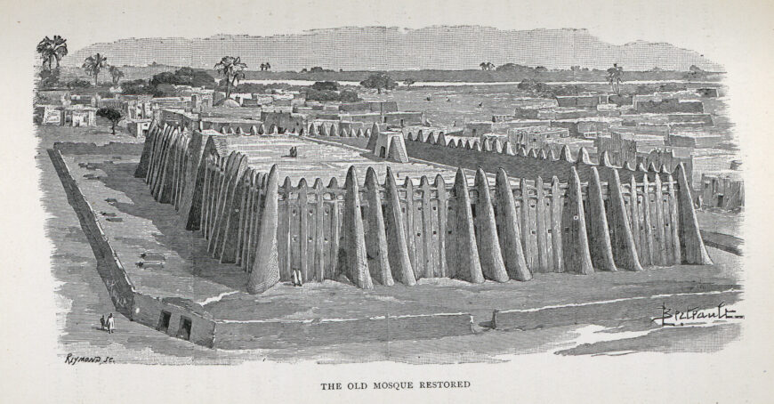"The Old Mosque Restored," from Félix Dubois, Timbuctoo the Mysterious (London: William Heinemann, 1897), pp. 157 (Library of Congress, Washington, D.C.)