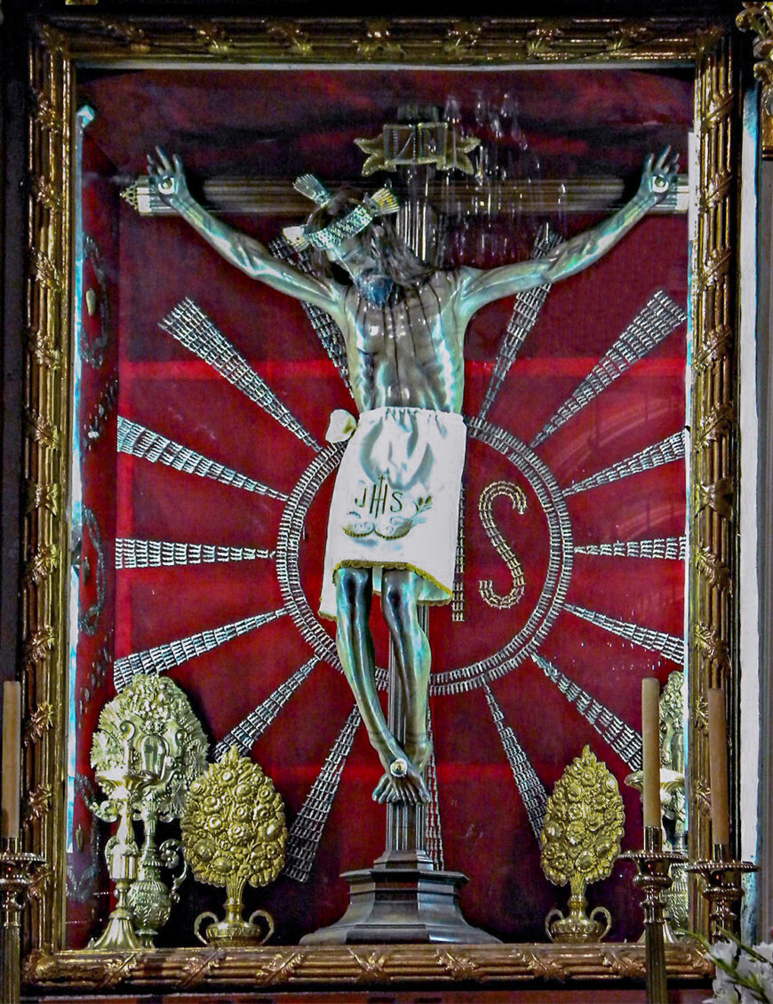 Crucifix of the Señor de la Sacristía, 16th century, polychromed corn pith, Cathedral of Morelia, Michoacán, México (author's photo, all right reserved)