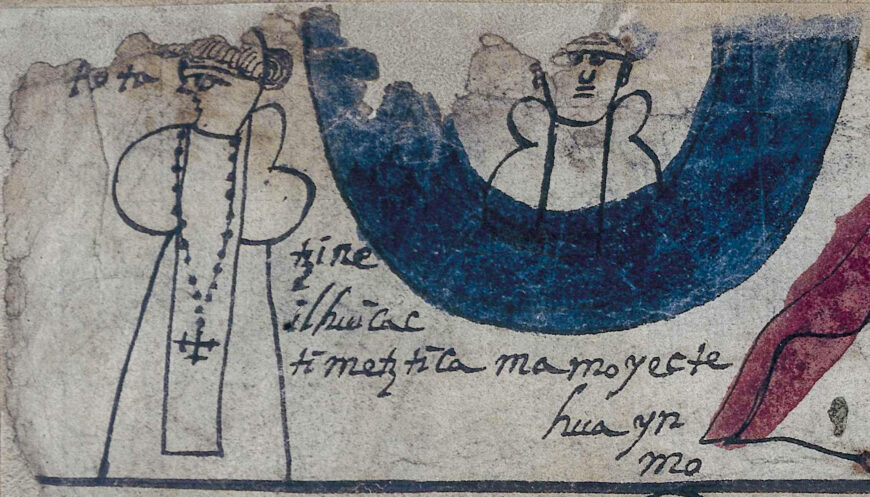 Our Father, who art in heaven (detail), Egerton Codex, Lord’s Prayer in Testerian script with Nahuatl translation, 22.7 x 34.4 cm (© The Trustees of the British Museum, London)