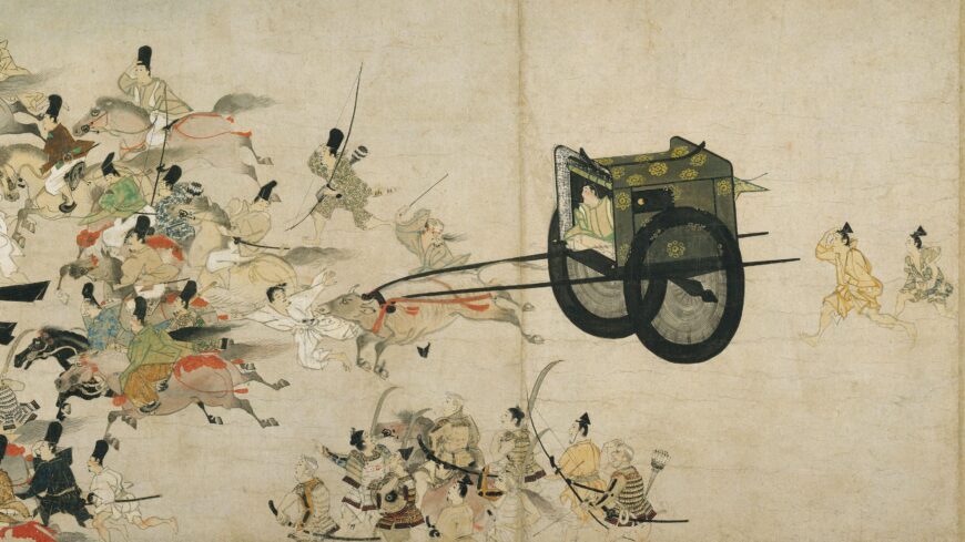  Ox cart at the opening of the scene, Night Attack on the Sanjô Palace, Illustrated Scrolls of the Events of the Heiji Era (Heiji monogatari emaki) Japanese, Kamakura period, second half of the 13th century, 45.9 x 774.5 x 7.6 cm (Museum of Fine Arts, Boston)