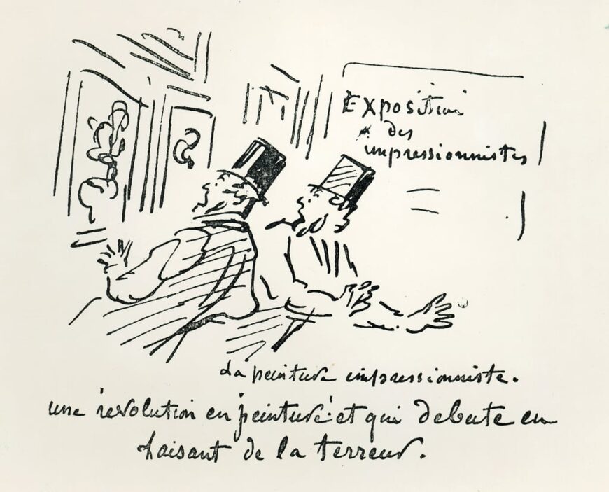 Cham (Amedee Charles Henri de Noe), Caricature of the first Impressionist Exhibition in Paris, "Revolution in Painting! And a terrorizing beginning," 1874, engraving (Bibliotheque Nationale de France, Paris)