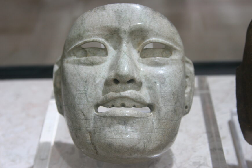 Incised mask from Arroyo Pesquero, Veracruz, c. 850–400 B.C.E. (Olmec), greenstone (Museo de Antropología de Xalapa; photo: Jill Mollenhauer)