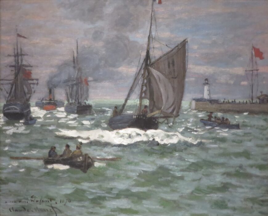 Claude Monet, The Entrance to the Port of Le Havre (formerly The Entrance to the Port of Honfleur), c. 1867–68, oil on canvas, 50.2 x 61.3 cm (Norton Simon Museum, Pasadena)