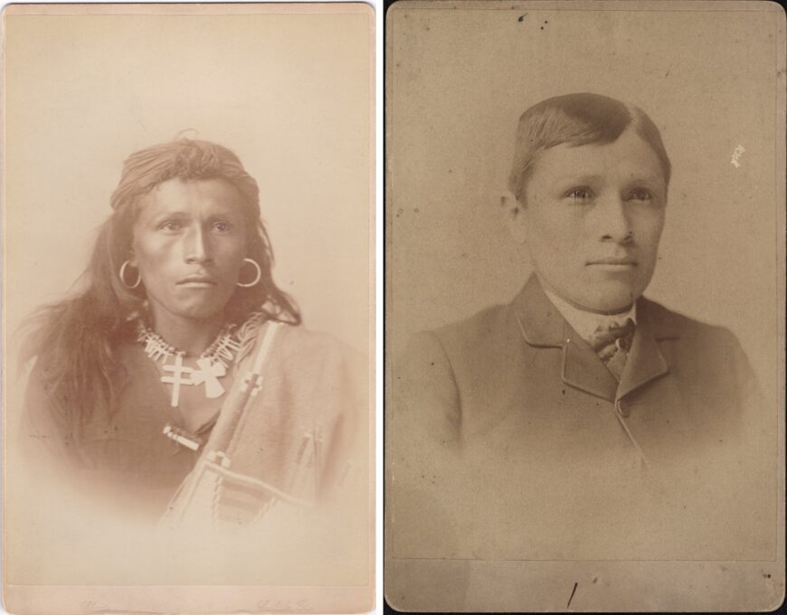 John N. Choate, Tom Torlino [version 3], 1882 (Carlisle Indian School Digital Resource Center); John N. Choate, Tom Torlino [version #2], 1885 (Carlisle Indian School Digital Resource Center)