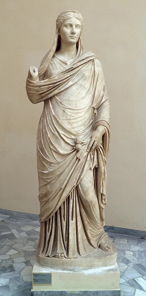 Portrait of Sabina, 137–38 C.E., marble, 1.86 m high (Museo Ostiense, Ostia, Italy, inv. no. 25). Excavated in 1909, Palaestra, Baths of Neptune (II.IV.II), Ostia