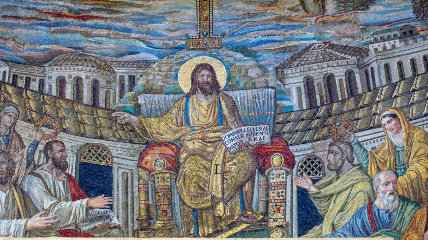 Christ proclaiming the word (detail), apse mosaic of Santa Pudenziana, 4th century C.E., Rome (photo: Steven Zucker, CC BY-NC-SA 2.0)