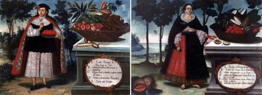 Left: Vicente Albán, Indio Principal, 1783, oil on canvas, 80 x 109 cm (Museo de América, Madrid); right: Vicente Albán, India in Festive Dress, 1783, oil on canvas, 80 x 109 cm (Museo de América, Madrid)