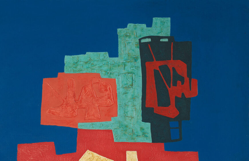 Abstracted words (detail), Mahmoud Hammad, Arabic Writing no. 11, 1965, oil on canvas, 130 x 100 cm (Dalloul Art Foundation, Beirut). Courtesy of the Family Estate of Mahmoud Hammad / Ramzi and Saeda Dalloul Art Foundation
