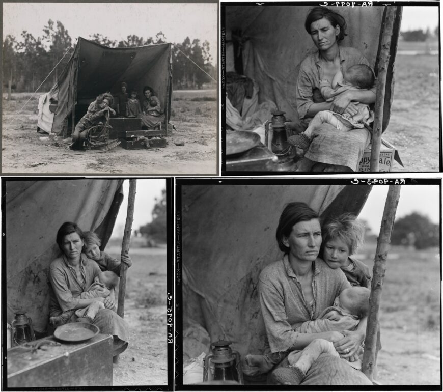 Dorothea Lange, four other frames from the Migrant Mother shoot, 1936 (Library of Congress, Washington, D.C.: upper left; upper right; lower left; lower right)